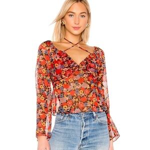 House of Harlow Revolve Tess Blouse in Red Floral